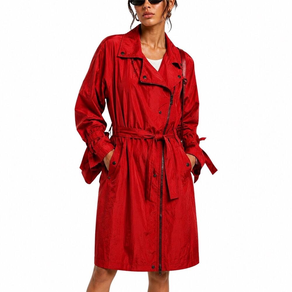 90’s SANYO by Carol Cohen Vibrant Red Trench-Style Raincoat Edgy City Style